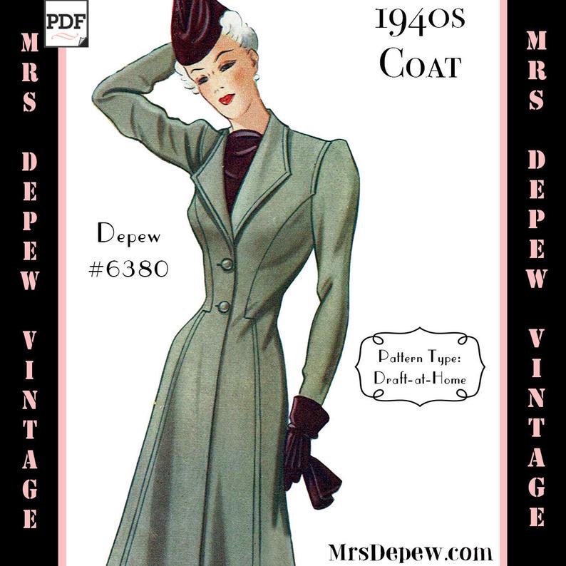 Vintage Sewing Pattern 1940s Ladies' Coat Any Size Depew image 0