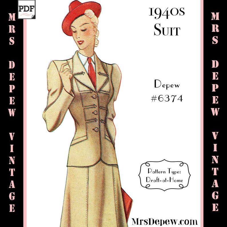 Vintage Sewing Pattern 1940s Ladies' Suit Any Size Depew image 0