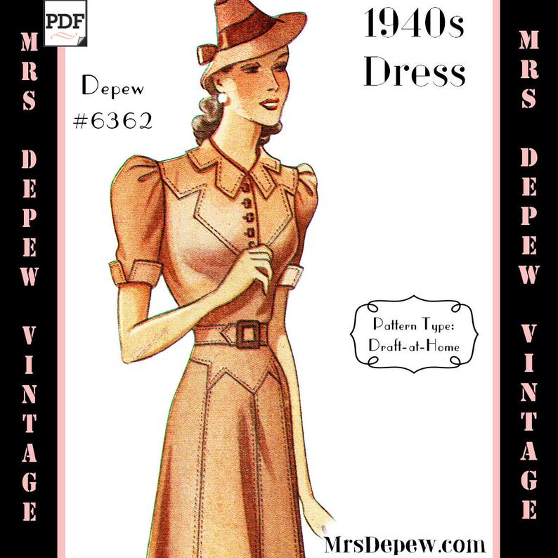 Vintage Sewing Pattern 1940s Ladies' Dress Any Size Depew image 0