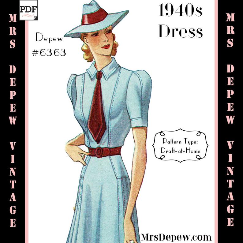 Vintage Sewing Pattern 1940s Ladies' Dress Any Size Depew image 0