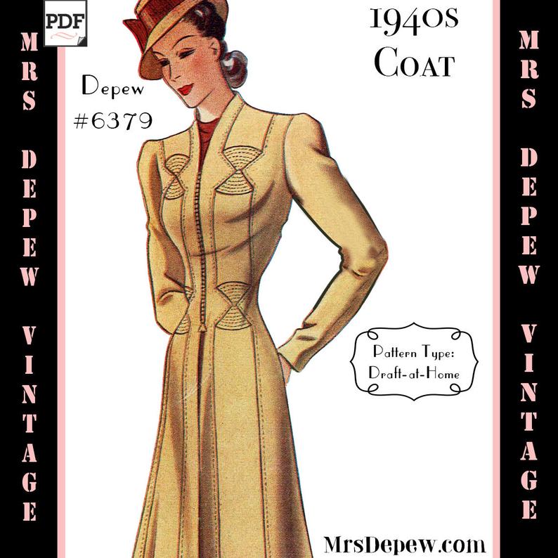 Vintage Sewing Pattern 1940s Ladies' Coat Any Size Depew image 0