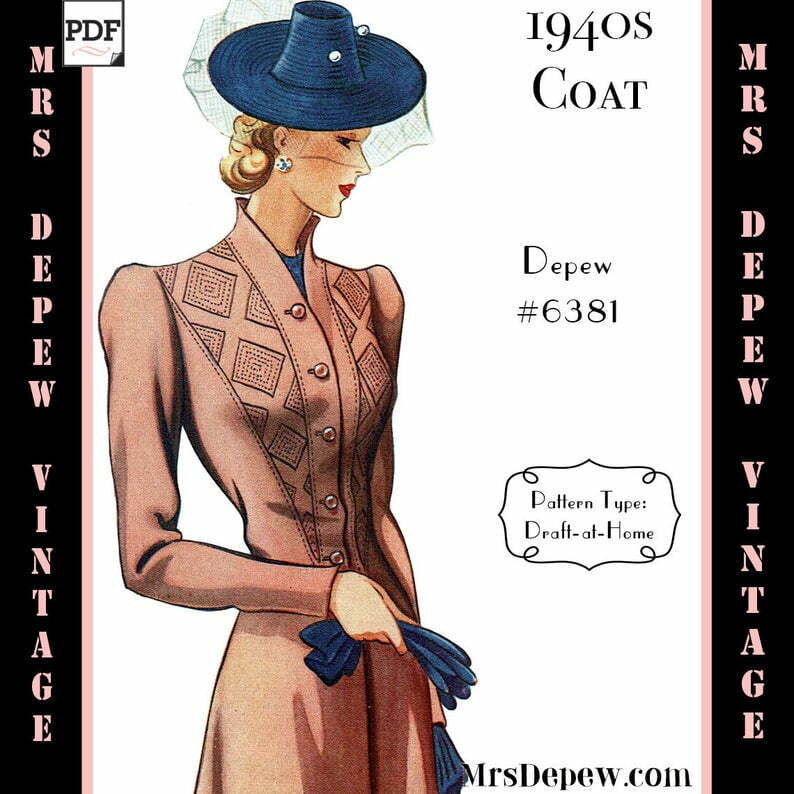 Vintage Sewing Pattern 1940s Ladies' Coat Any Size Depew image 0