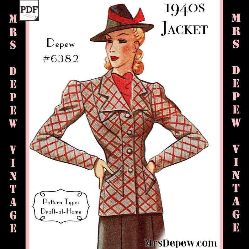 Vintage Sewing Pattern 1940s Ladies' Jacket Any Size Depew image 0