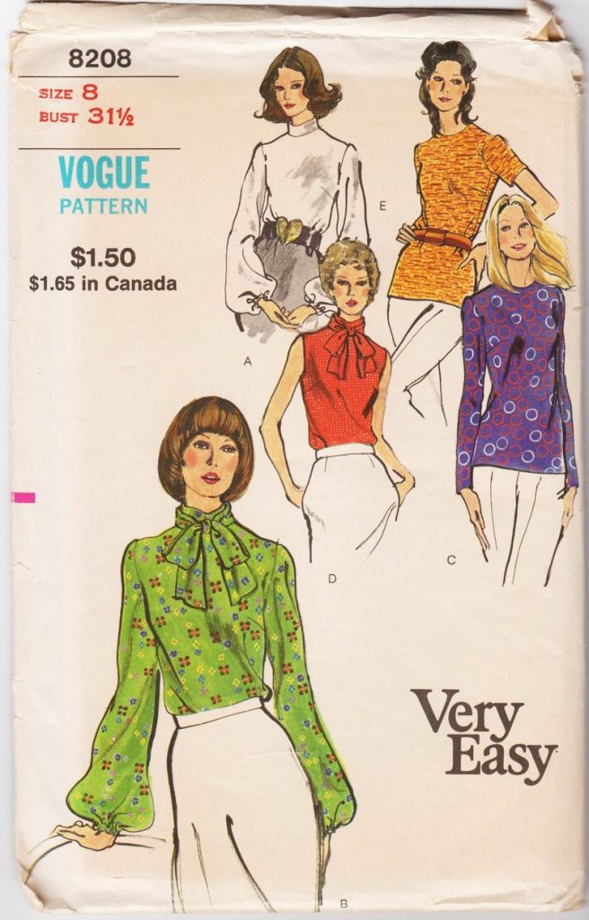 Vintage Sewing Pattern Ladies' Blouses 1970s Vogue 8208 in image 0