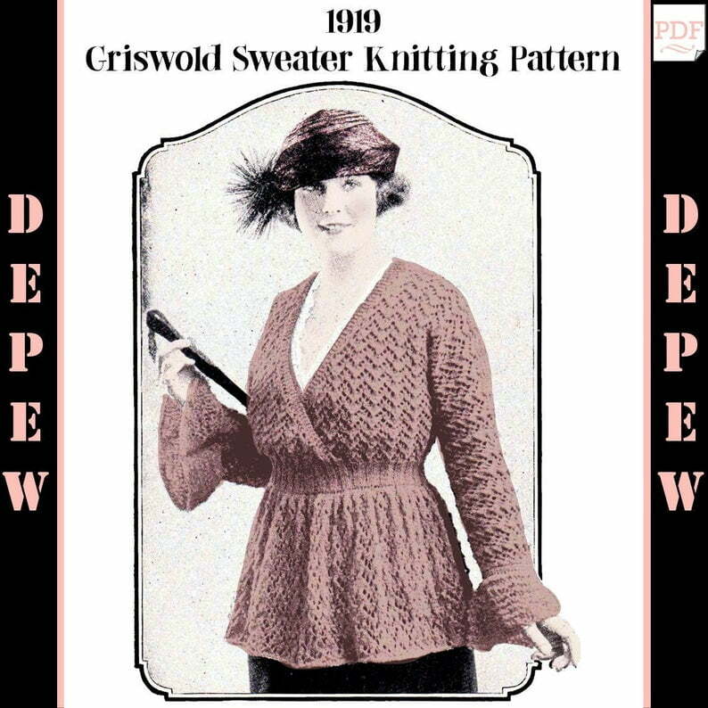Ladies' Vintage 1910s V-neck Sweater Knitting Pattern image 0