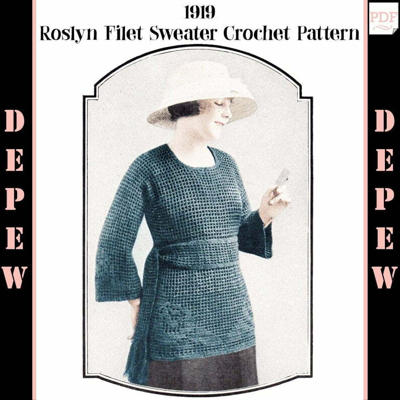 Ladies' Vintage 1910s Round Neck Sweater Crochet Pattern image 0