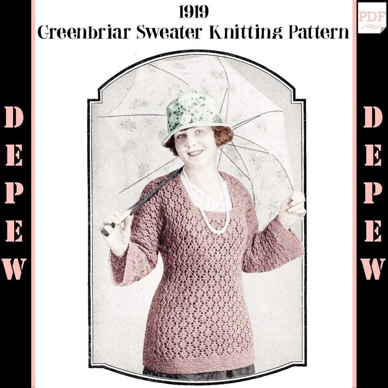 Ladies' Vintage 1910s Square Neck Sweater Knitting Pattern image 0