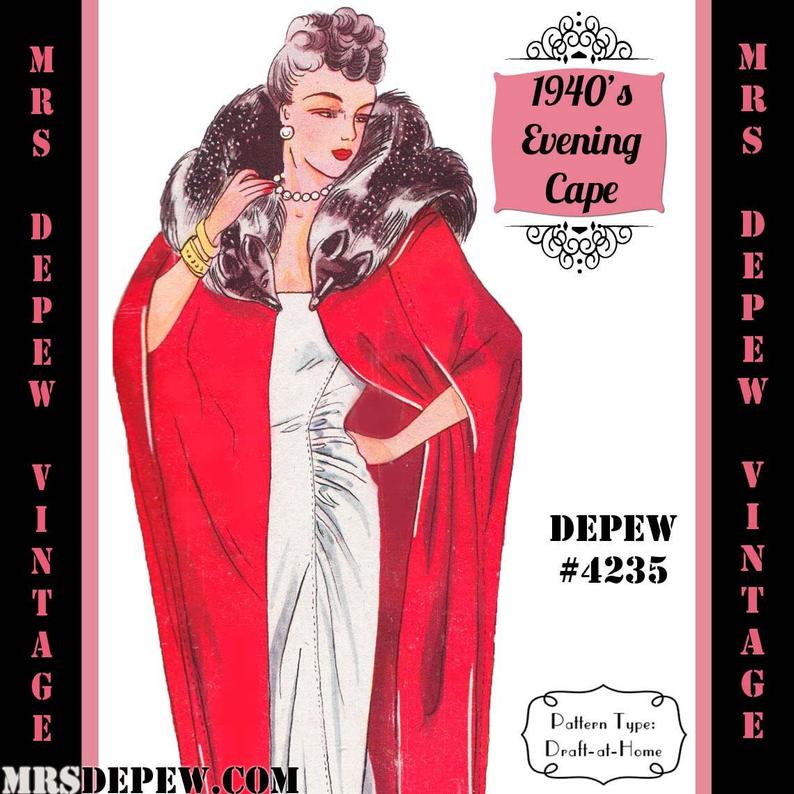 Vintage Sewing Pattern 1940s Evening Cape Wrap in Any Size image 0