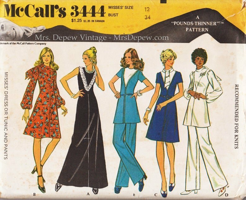 Vintage Sewing Pattern 1970's Dress or Tunic and Pants image 0