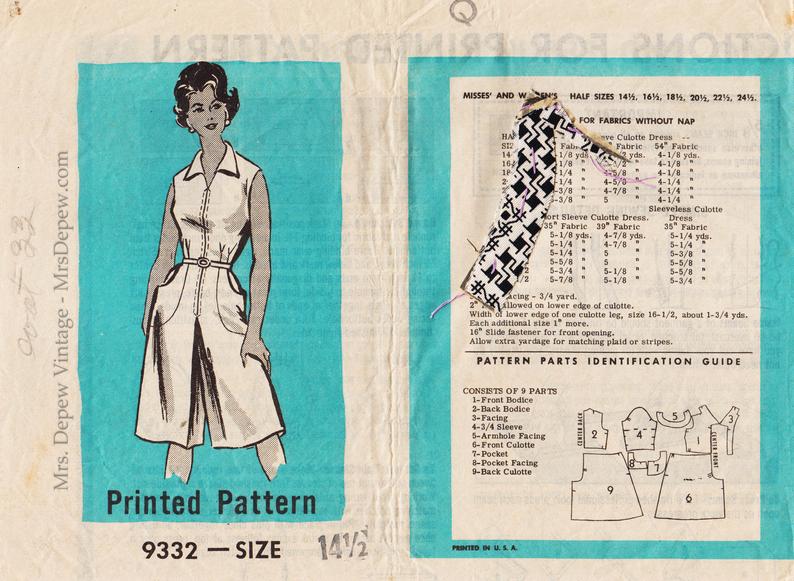 Vintage Sewing Pattern 1960s Mail Order Culotte Dress Marian image 0