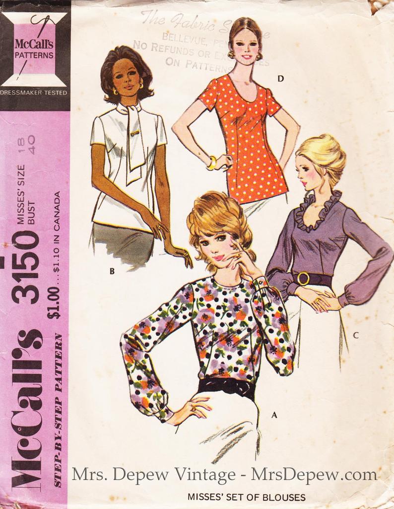 Vintage Sewing Pattern Ladies' Blouses McCall's 3150 image 0