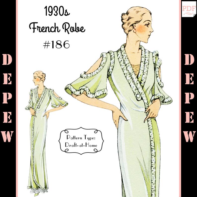 Vintage Sewing Pattern 1930s French Robe Pegnoir with Cutout image 0