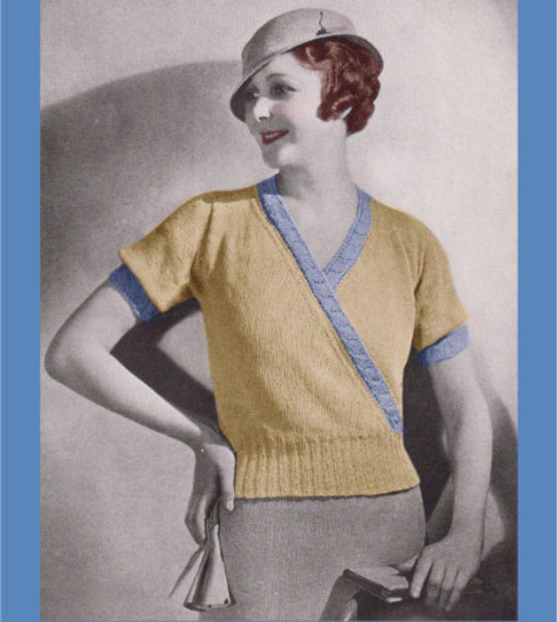 Vintage Knitting Pattern Ladies Surplice Blouse PDF Digital image 0