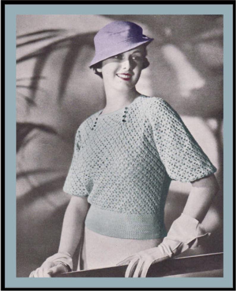 Vintage Crochet Pattern 1930's Rhumba Sleeve Blouse PDF image 0