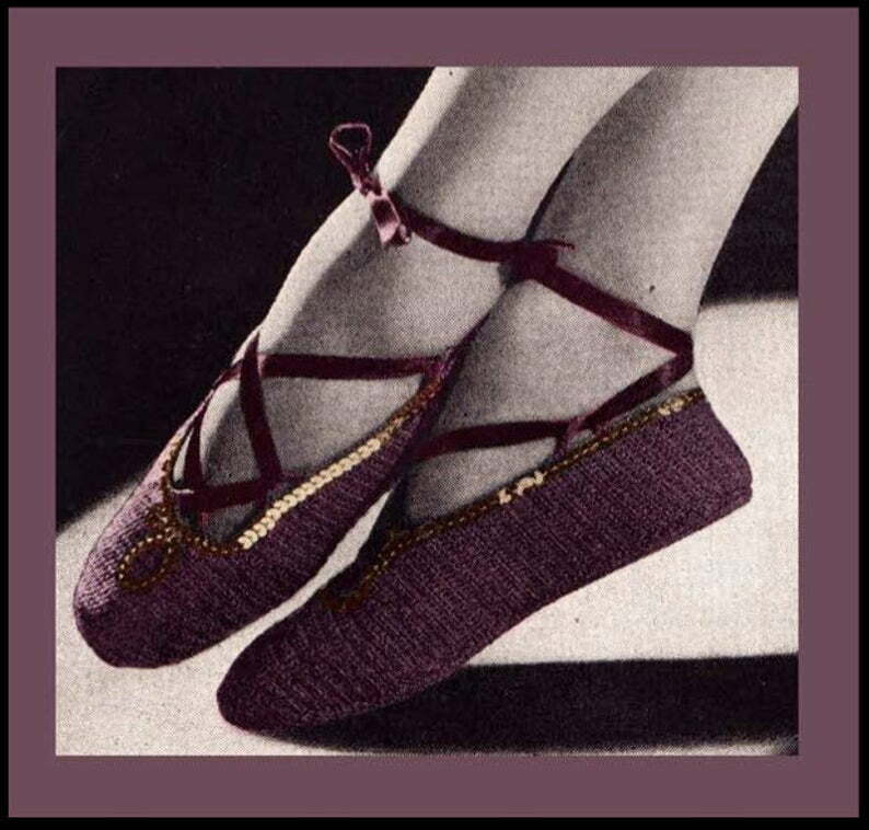 Vintage Crochet Pattern Ladies 1940's Ballet Slippers With image 0