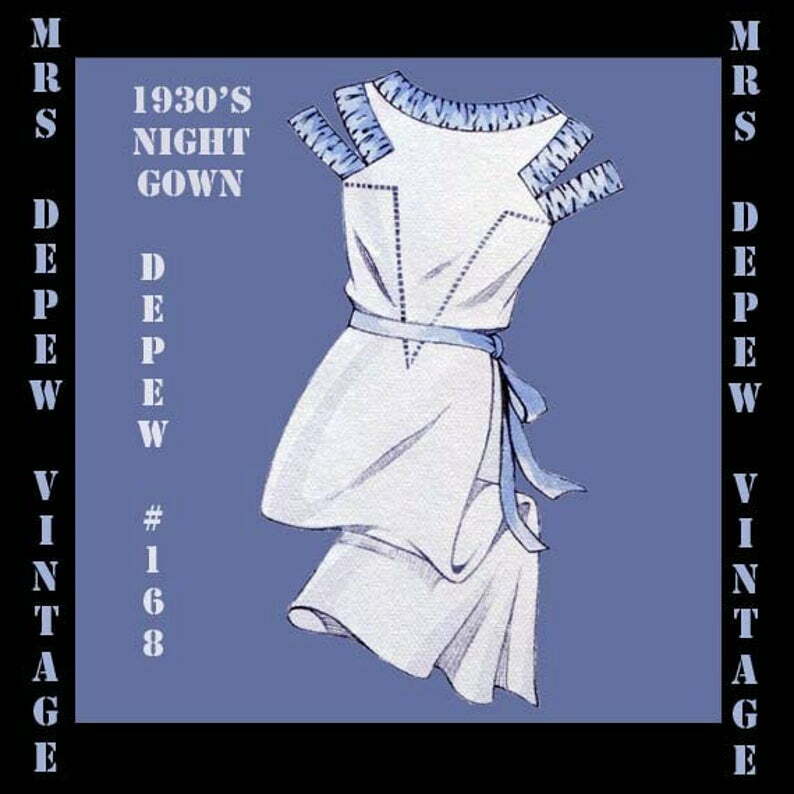 Vintage Sewing Pattern 1930s French Ladies' Night Gown in image 0