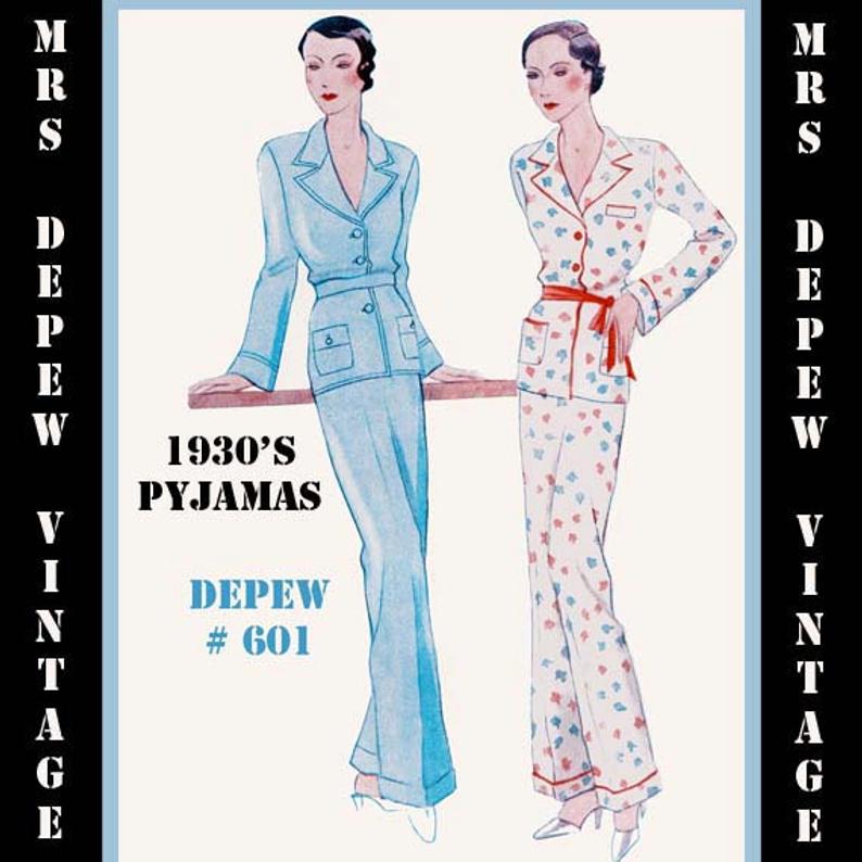 Vintage Sewing Pattern 1930s French Pajamas in Any Size PLUS image 0