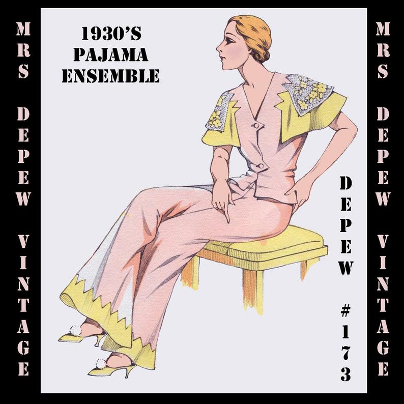 Vintage Sewing Pattern 1930's French Pajamas with Capelet image 0