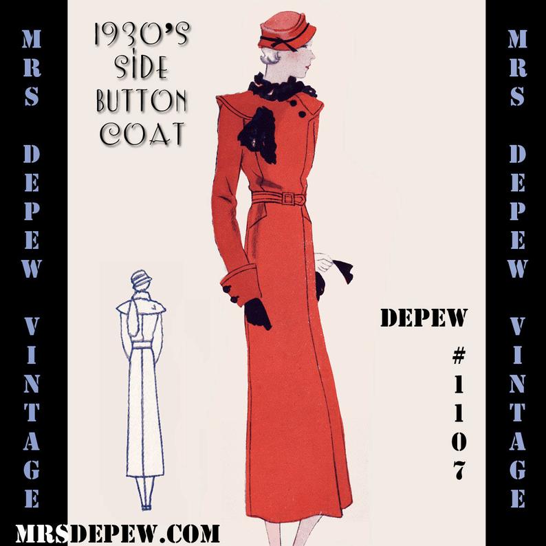 Vintage Sewing Pattern 1930s Coat with Fur Trim in Any Size image 0