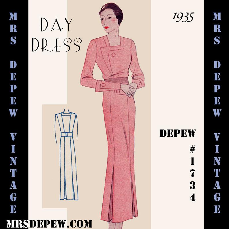 Vintage Sewing Pattern 1930s Day Dress in Any Size PLUS Size image 0