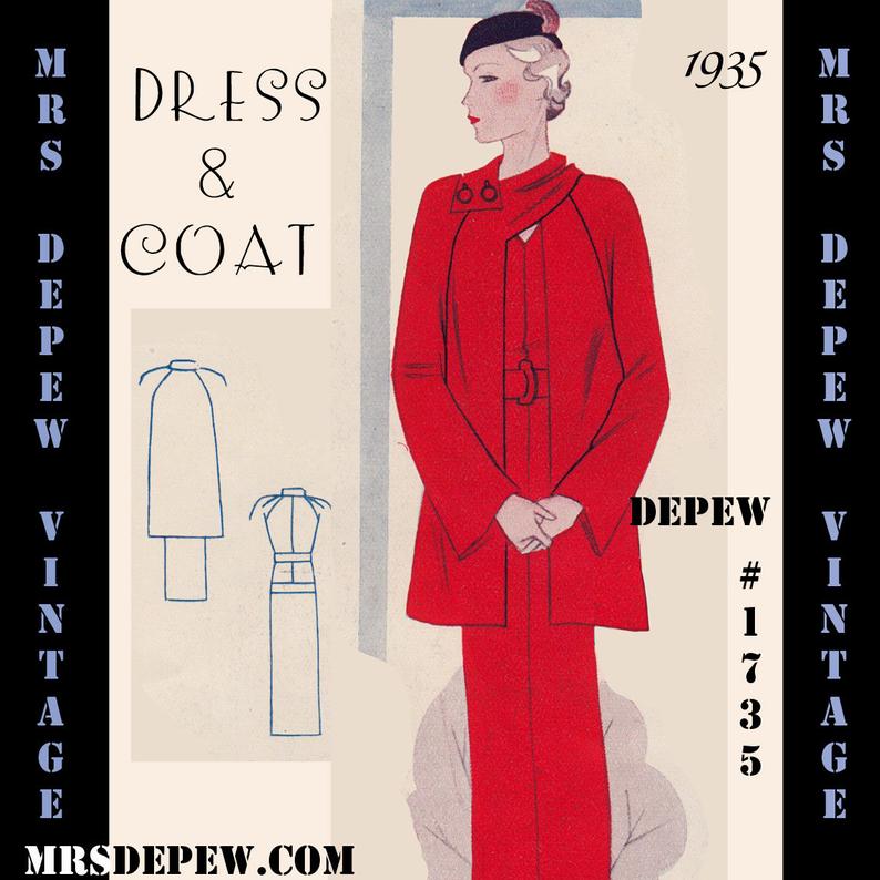 Vintage Sewing Pattern 1930s Dress and Raglan Sleeve Coat in image 0