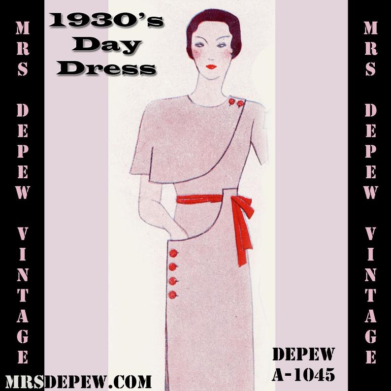 Vintage Sewing Pattern 1930's Dress With Capelet Sleeve in image 0