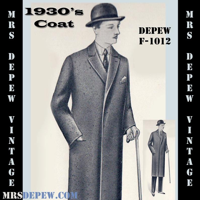 Menswear Vintage Sewing Pattern 1930s Men's Coats in Any image 0