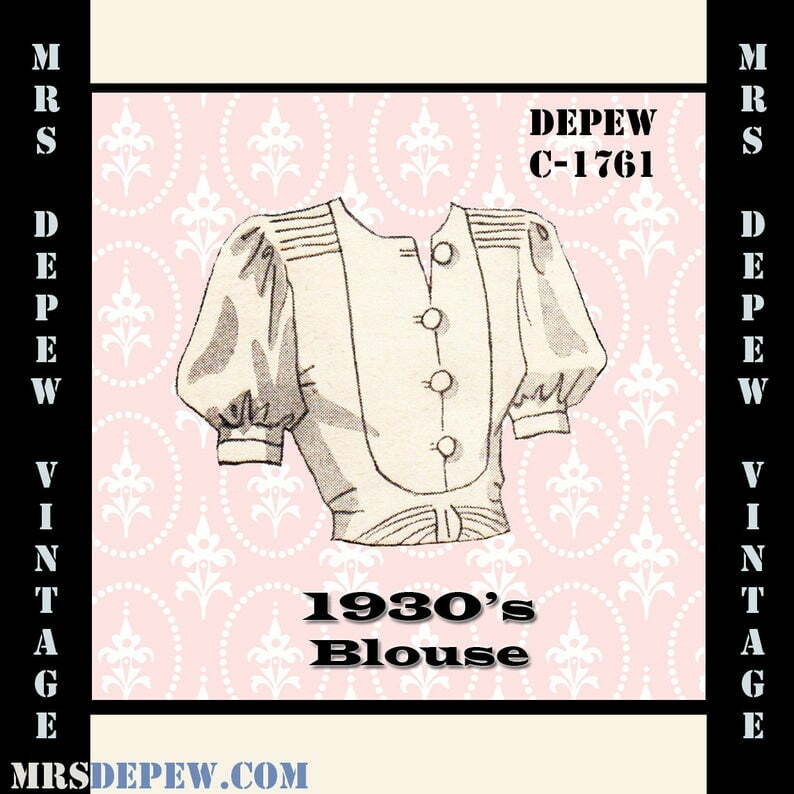 Vintage Sewing Pattern 1930's Blouse in Any Size Depew image 0