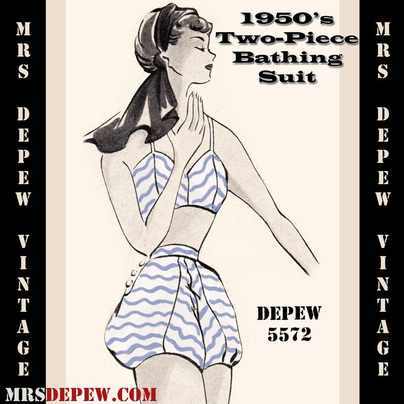 Vintage Sewing Pattern 1950s Two-Piece Bathing Suit in Any image 0