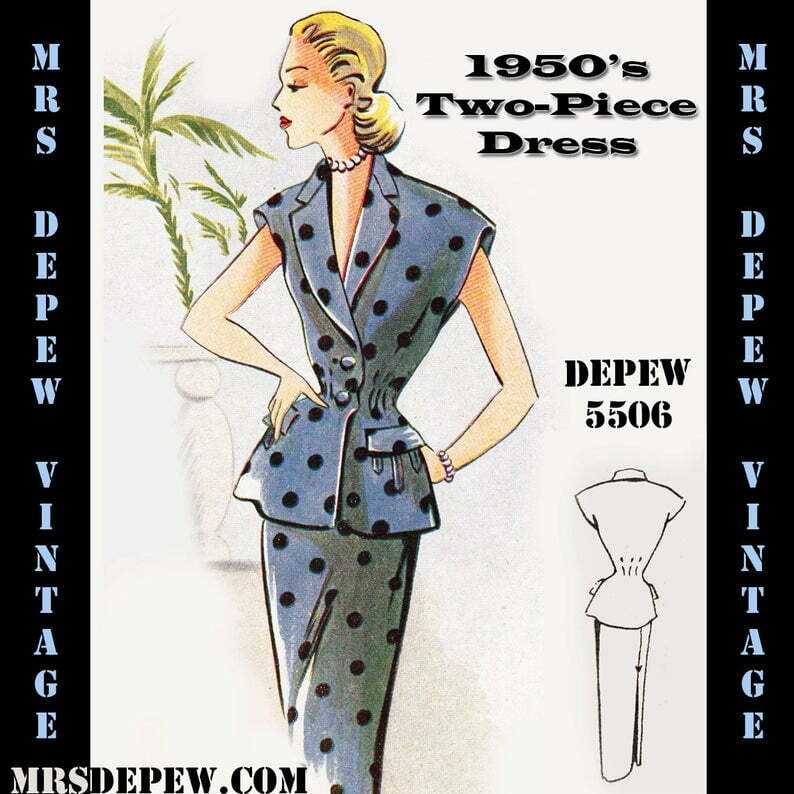 Vintage Sewing Pattern 1950's Two-Piece Dress in Any Size image 0