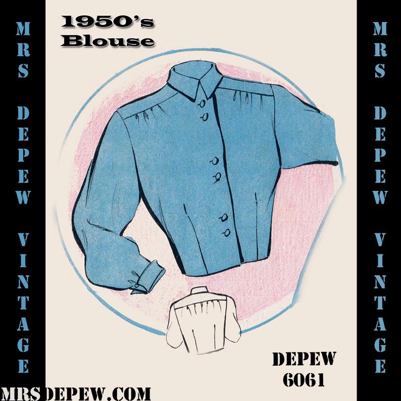 Vintage Sewing Pattern 1950s Long Sleeve Blouse in Any Size  image 0