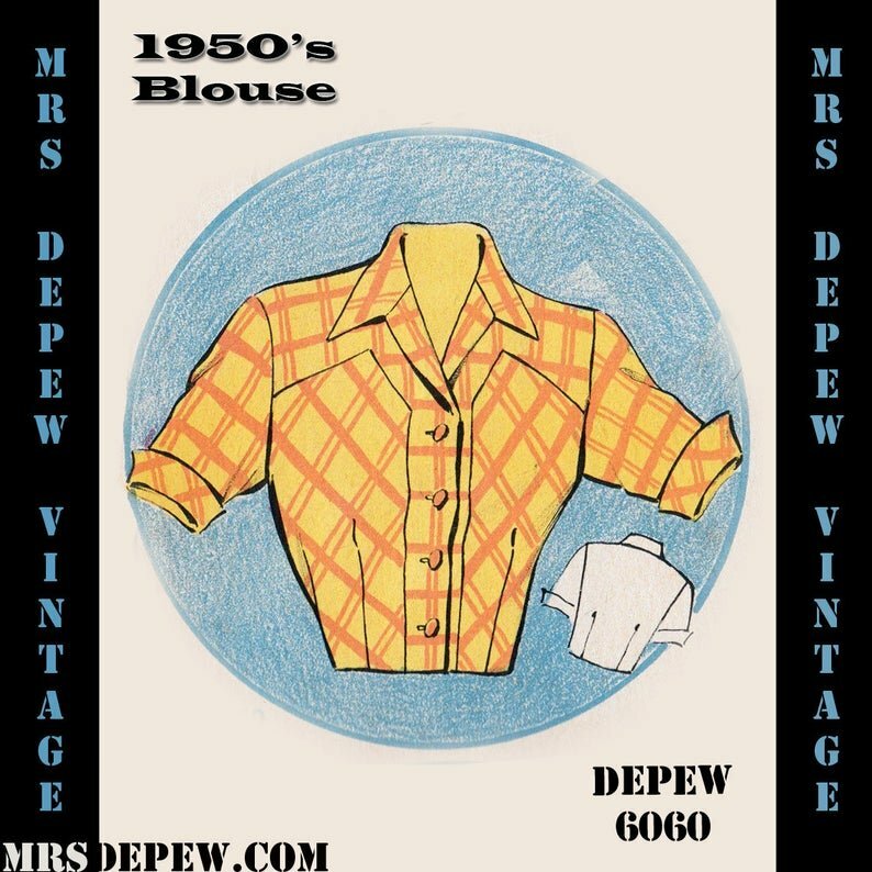 Vintage Sewing Pattern 1950's Short Sleeve Blouse in Any image 0