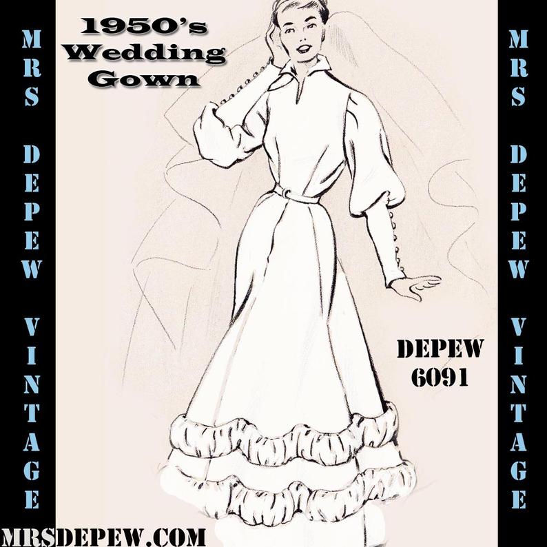 Vintage Sewing Pattern 1950's Shirred Wedding Gown in Any image 0
