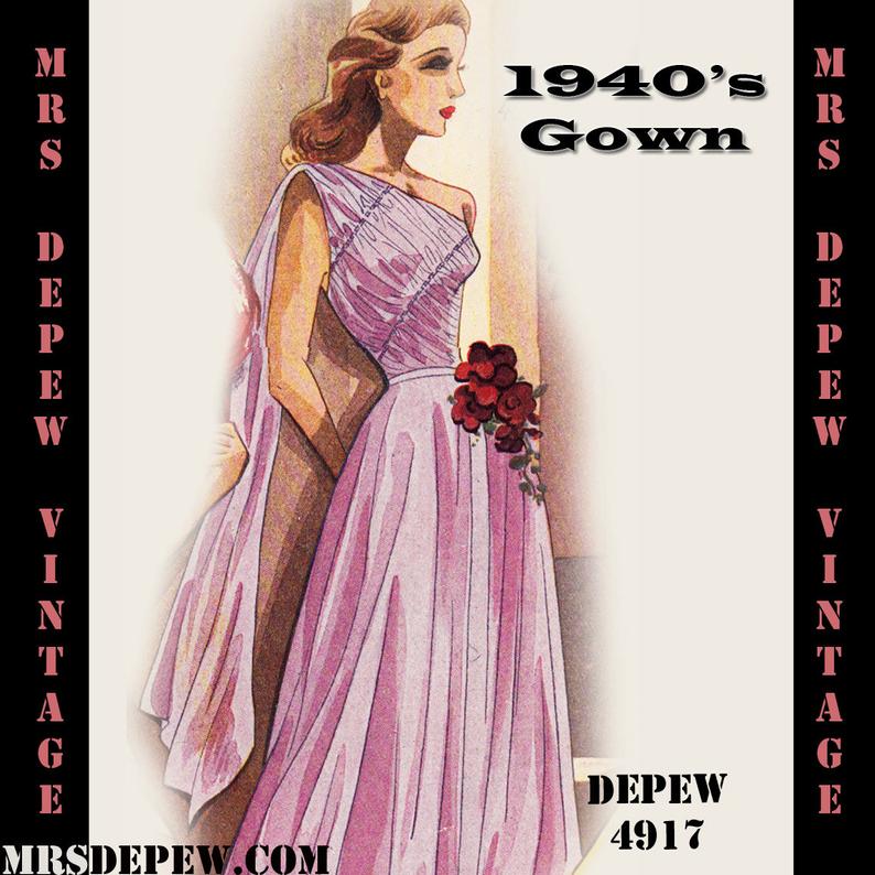 Vintage Sewing Pattern 1940's Evening Gown in Any Size  image 0