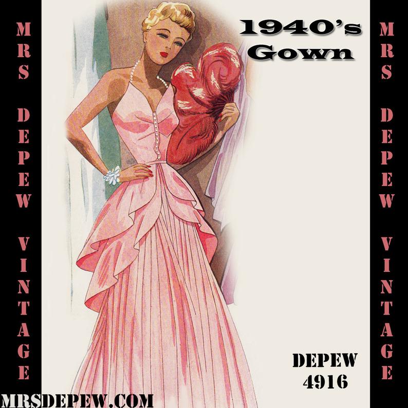 Vintage Sewing Pattern 1940s Evening Gown in Any Size  PLUS image 0