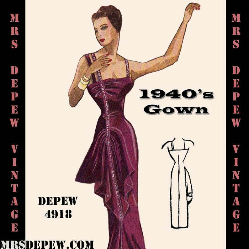 Vintage Sewing Pattern 1940's Evening Gown in Any Size  image 0