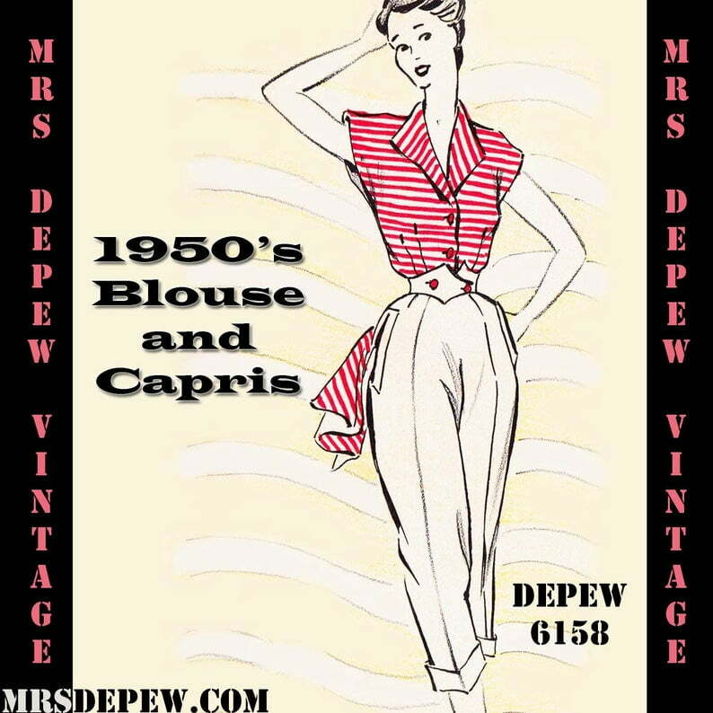 Vintage Sewing Pattern 1950s Capris and Blouse in Any Size  image 0