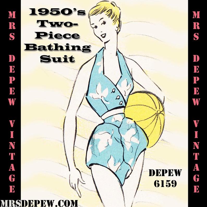 Vintage Sewing Pattern 1950's Two-Piece Bathing Suit in image 0