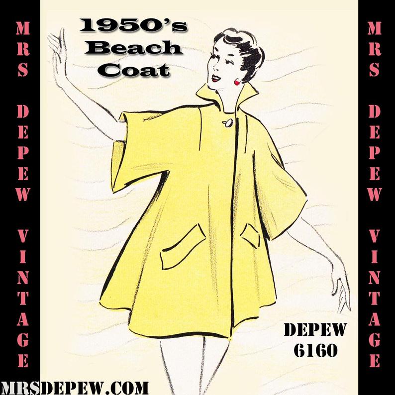 Vintage Sewing Pattern 1950s Beach Coat in Any Size  PLUS image 0