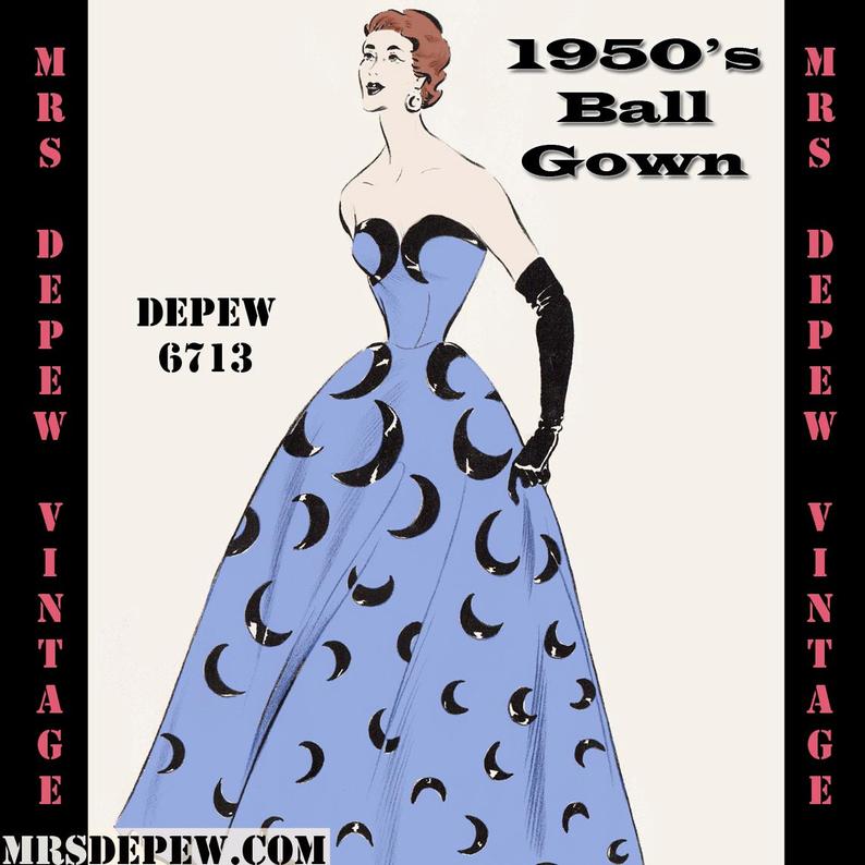 Vintage Sewing Pattern 1950's Evening Ball Gown in Any image 0