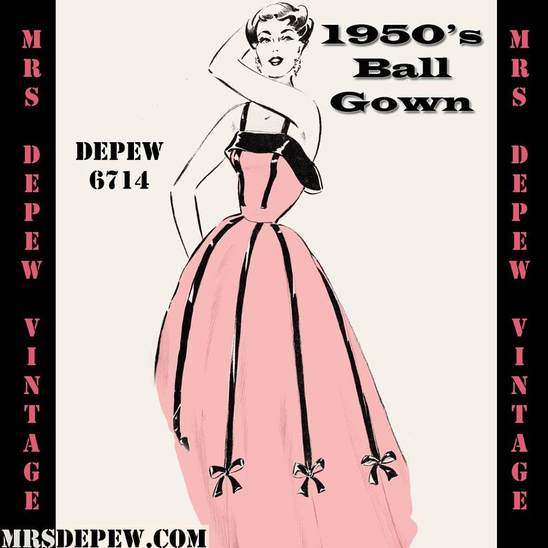 Vintage Sewing Pattern 1950's Evening Ball Gown in Any image 0