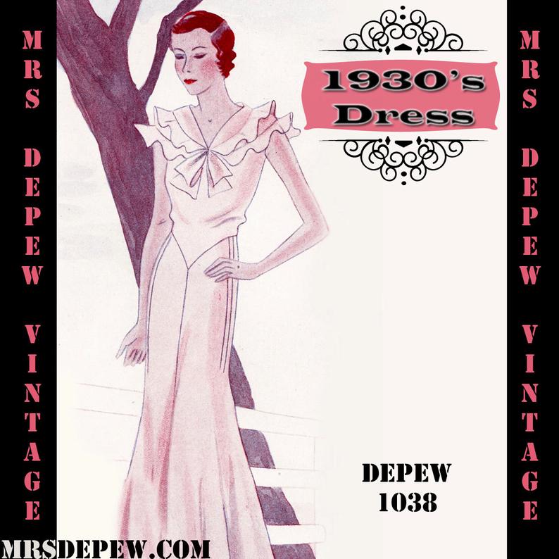 Vintage Sewing Pattern 1930's Dress in Any Size Depew 1038 image 0