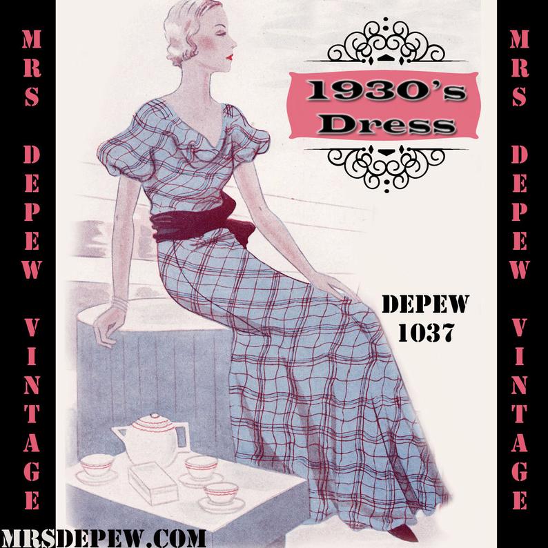 Vintage Sewing Pattern 1930's Dress in Any Size Depew 1037 image 0