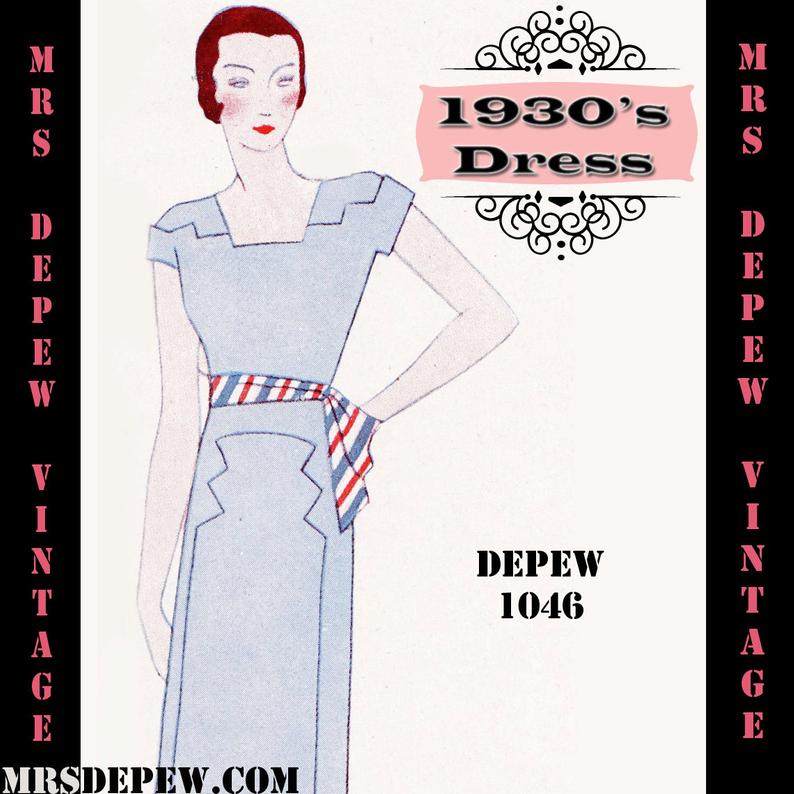 Vintage Sewing Pattern 1930's Dress in Any Size Depew 1046 image 0