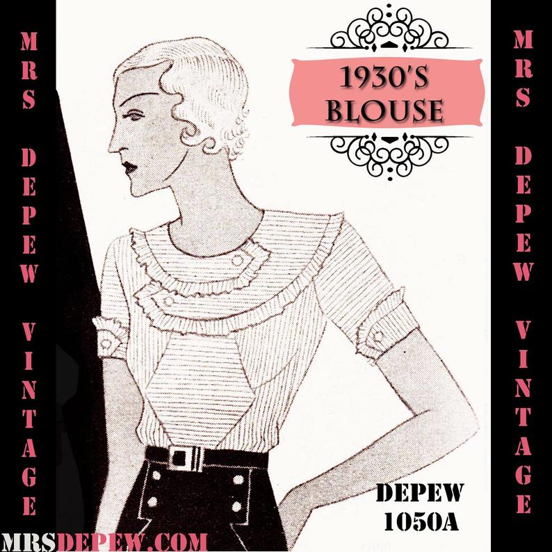 Vintage Sewing Pattern 1930's Blouse in Any Size Depew image 0