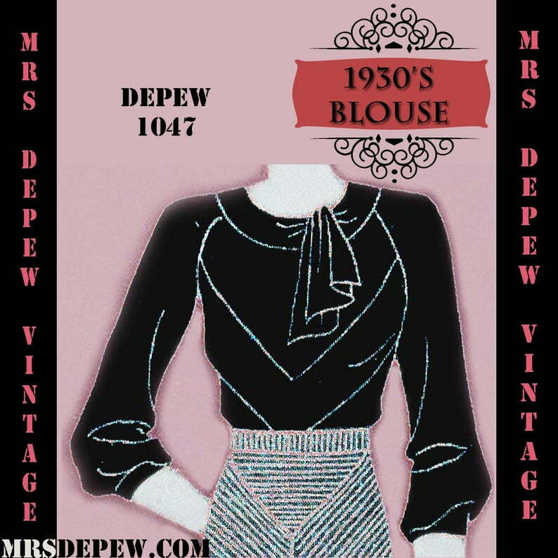 Vintage Sewing Pattern 1930's Blouse in Any Size Depew image 0