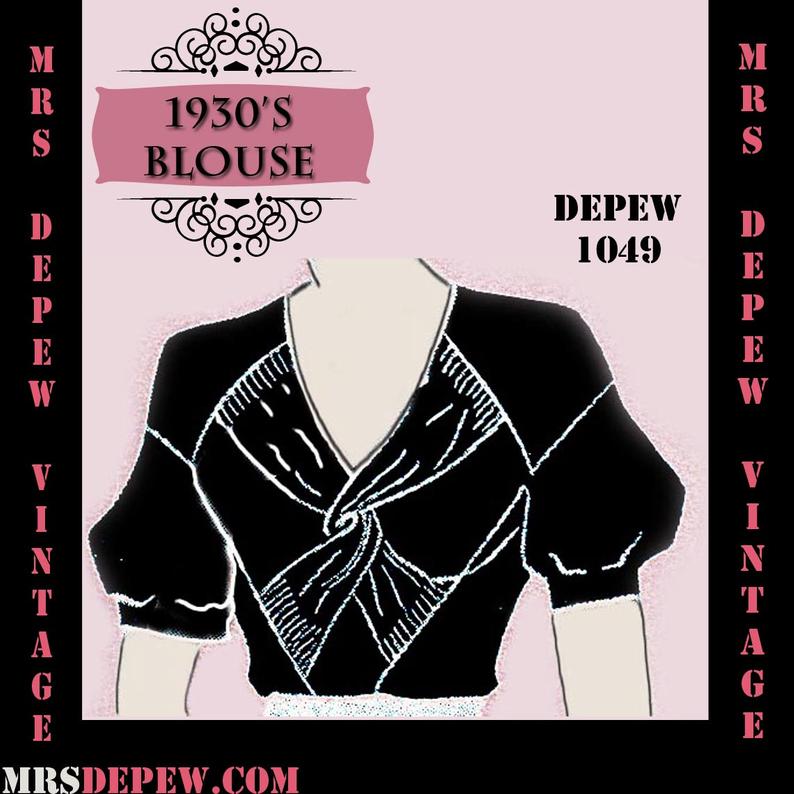 Vintage Sewing Pattern 1930's Blouse in Any Size Depew image 0