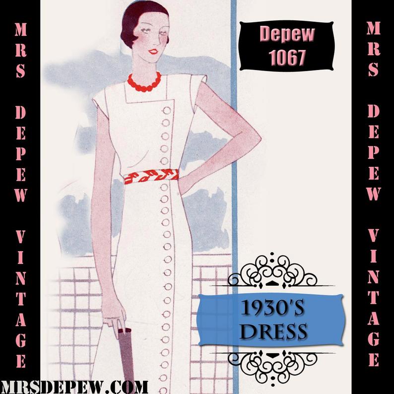 Vintage Sewing Pattern 1930s Dress in Any Size Depew 1067 image 0