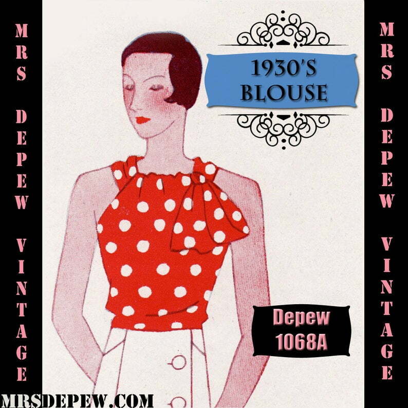 Vintage Sewing Pattern 1930's Blouse in Any Size Depew image 0