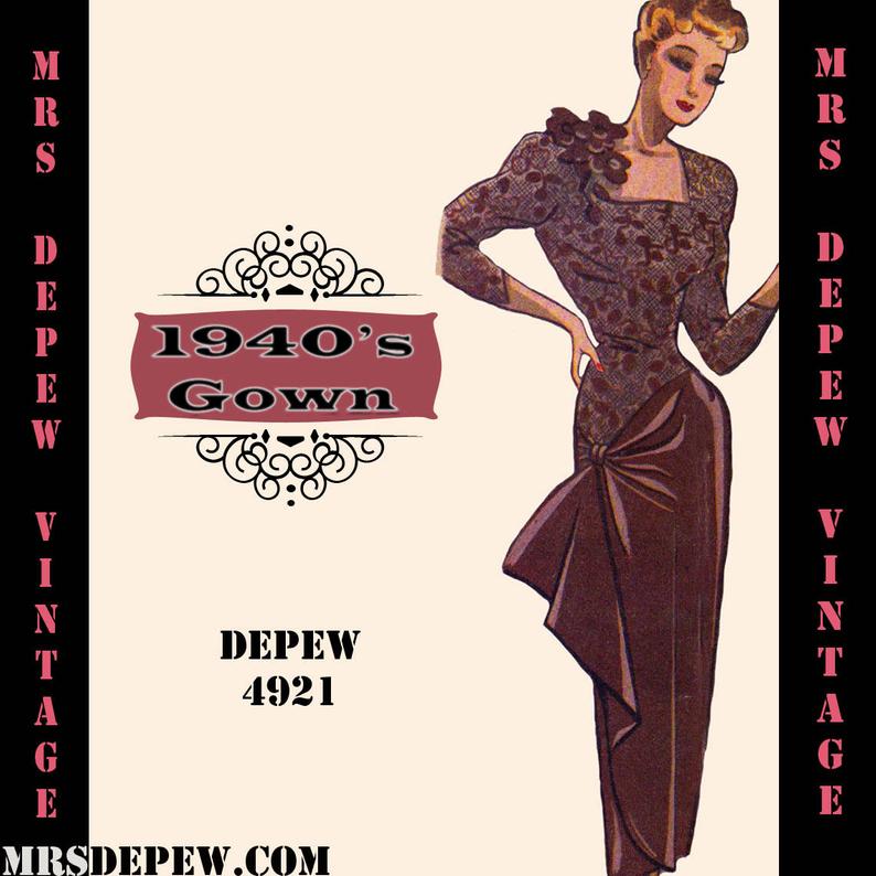 Vintage Sewing Pattern 1940's Cocktail Dress in Any Size  image 0